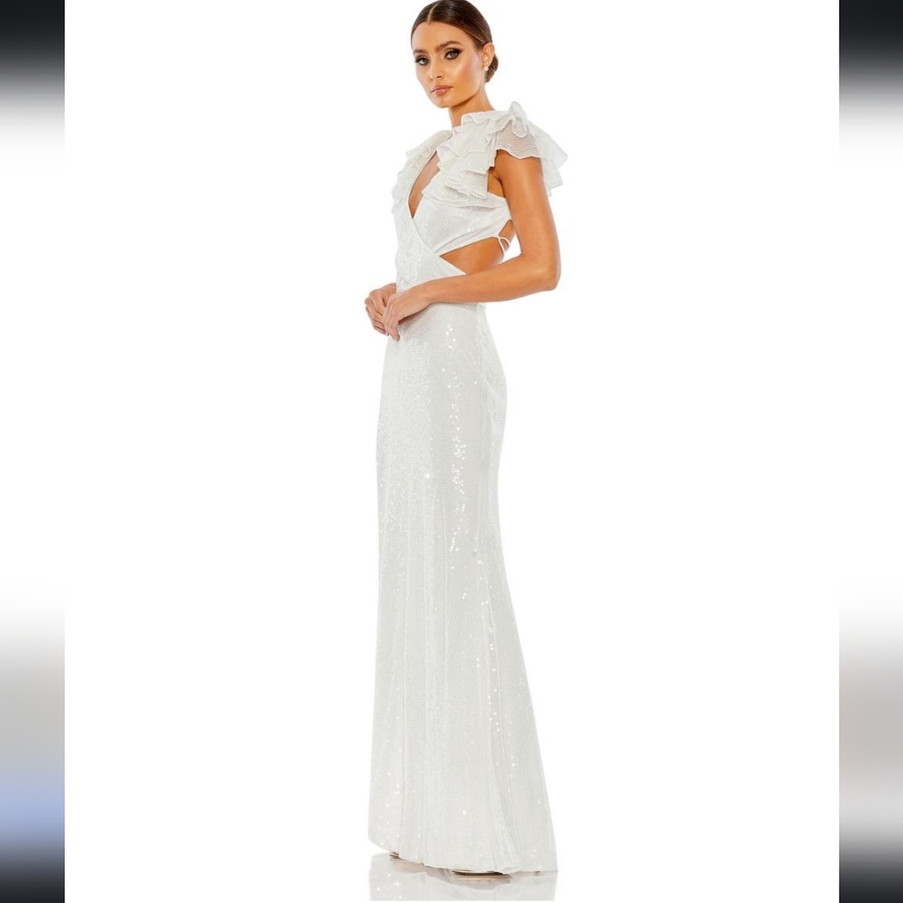 NEW! ๐ค Mac Duggal Bridal 10829 Sleeves Dress - Full Sequined A-Line Prom Dress - Picture 4 of 15